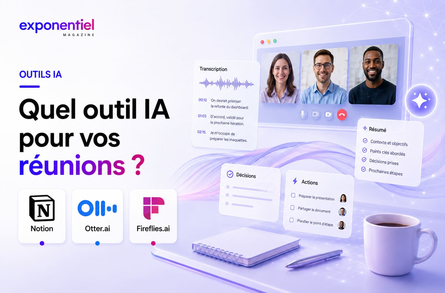 Transcription réunion IA en entreprise : Notion, Otter ou Fireflies ?